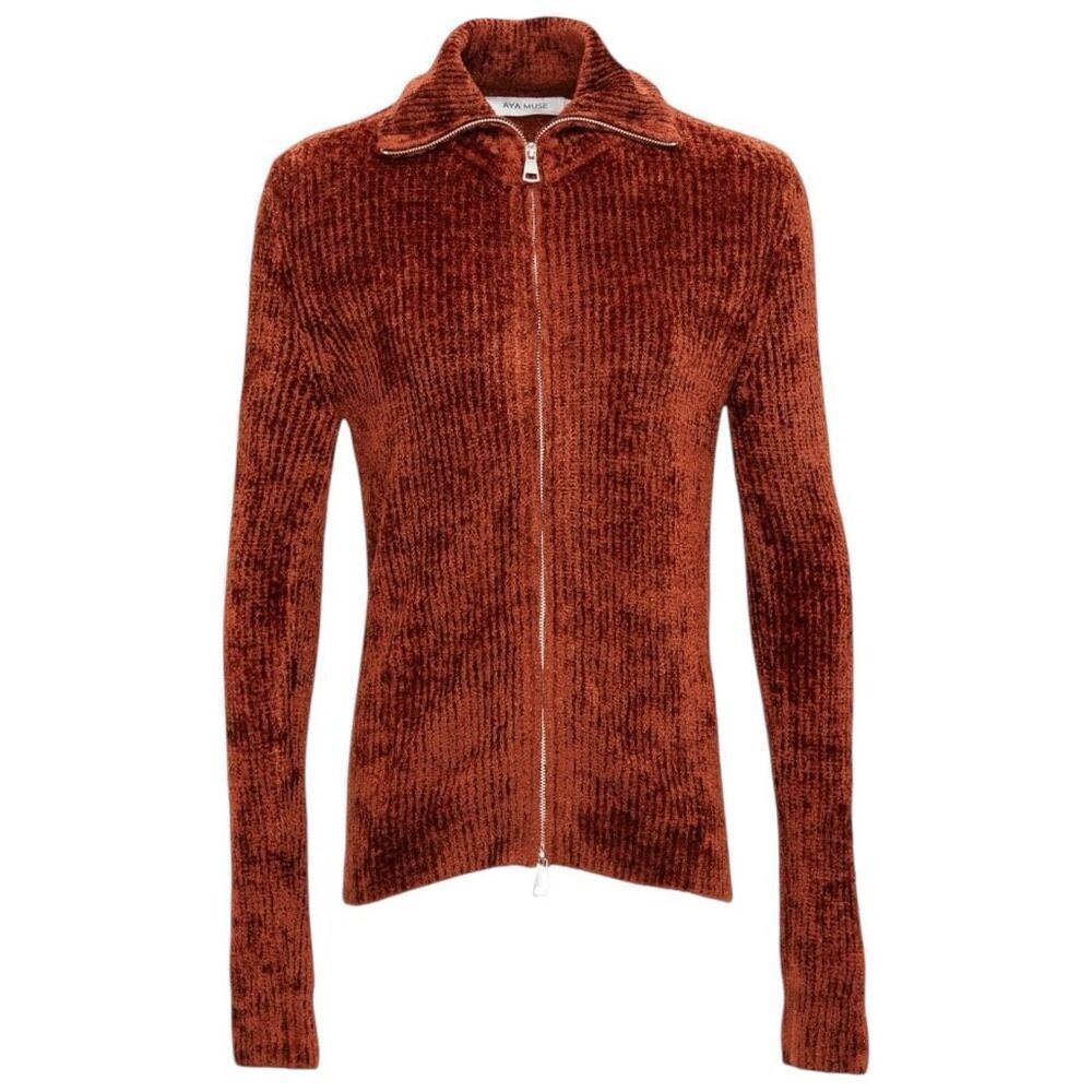 NEW Aya Muse Cyro Zip Up Knit Top XS Rust‎ Brown Chenille Ribbed Jacket